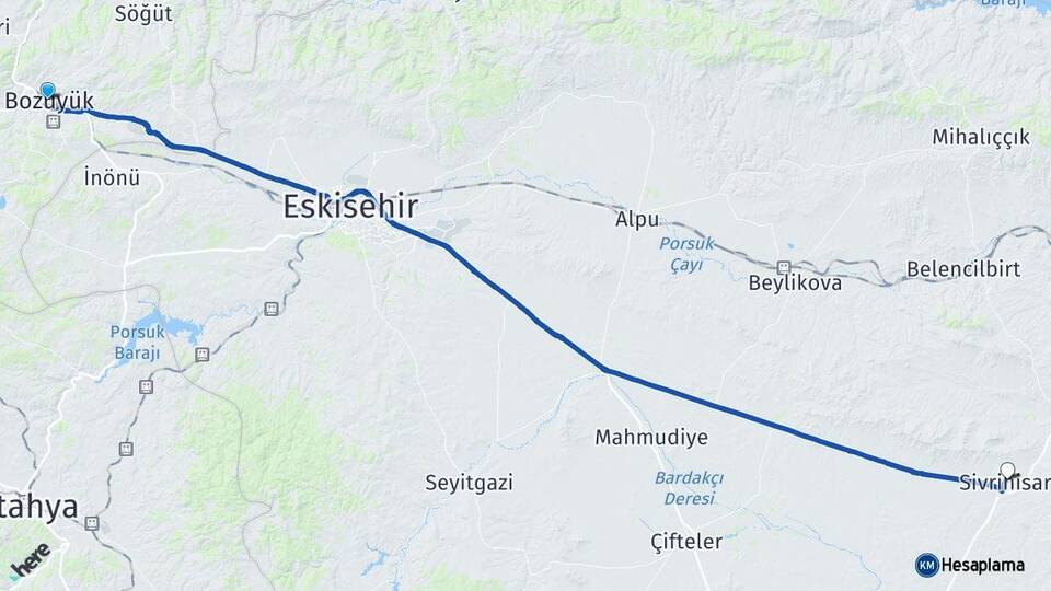 Bilecik Bozüyük Sivrihisar Eskişehir Arası Kaç Km - Yol Haritası