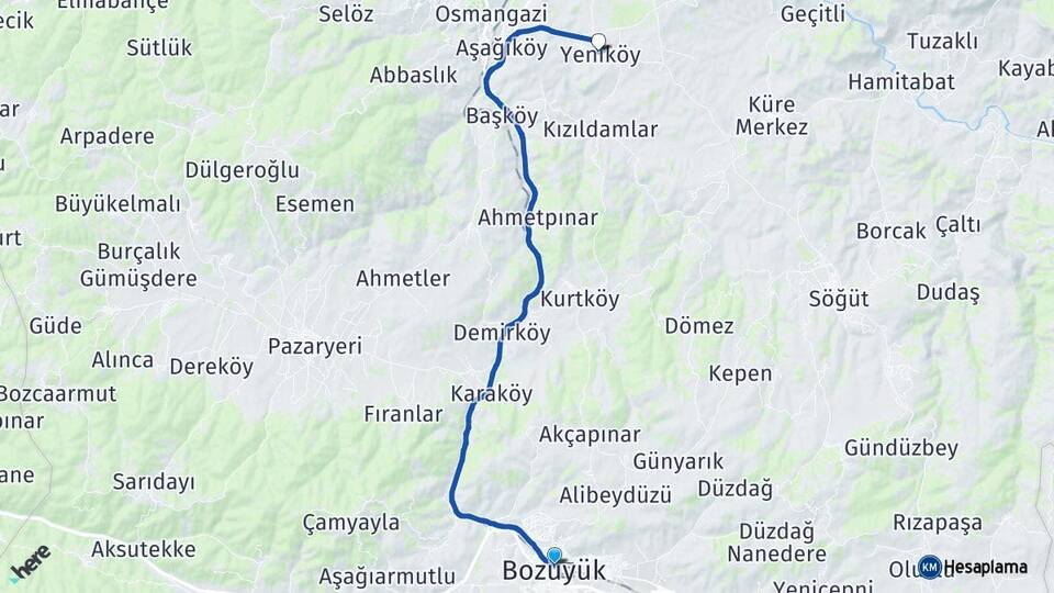 Bilecik Bozüyük Yeniköy Arası Kaç Km - Yol Haritası
