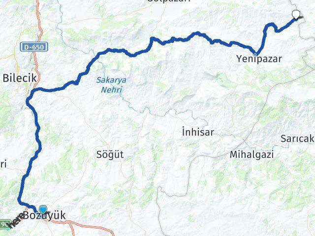 Bilecik Bozüyük Yukarıboğaz Yenipazar Arası Kaç Km - Yol Haritası