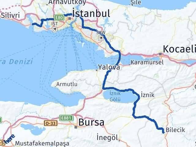 Bilecik Büyükçekmece İstanbul Arası Kaç Km - Yol Haritası