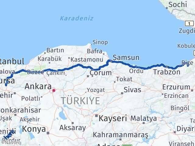 Bilecik Çamlıhemşin Rize Arası Kaç Km - Yol Haritası