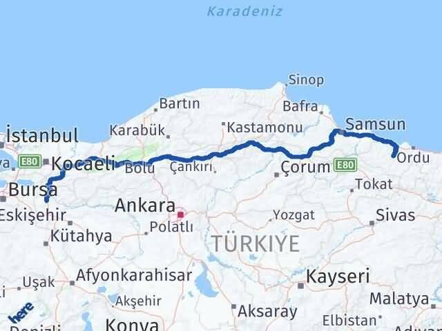 Bilecik Çatalpınar Ordu Arası Kaç Km - Yol Haritası