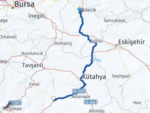 Bilecik Çavdarhisar Kütahya Arası Kaç Km - Yol Haritası