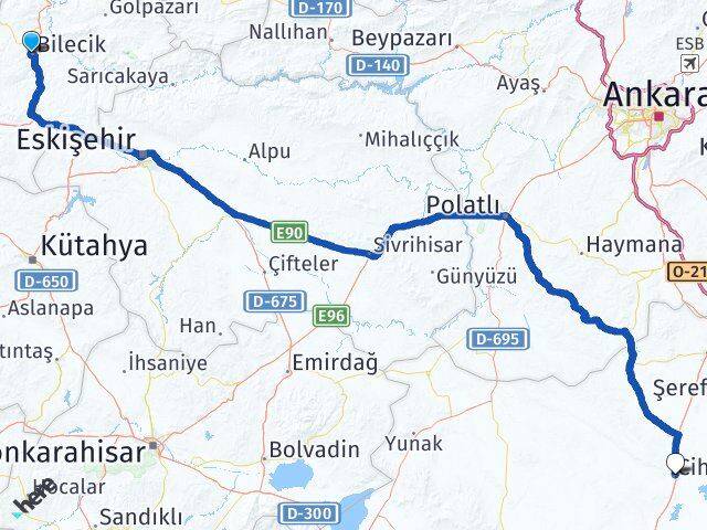 Bilecik Cihanbeyli Konya Arası Kaç Km - Yol Haritası