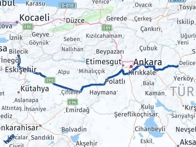 Bilecik Delice Kırıkkale Arası Kaç Km - Yol Haritası