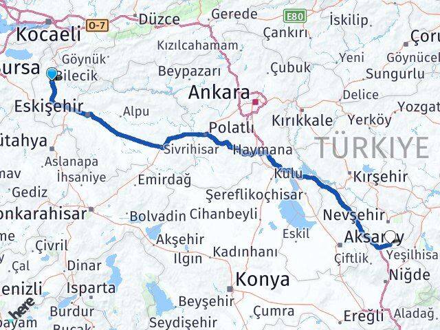 Bilecik Derinkuyu Nevşehir Arası Kaç Km - Yol Haritası