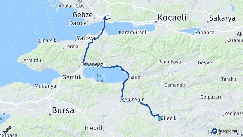 Bilecik Dilovası Kocaeli Arası Kaç Km - Yol Haritası
