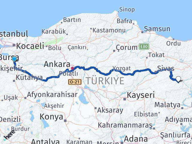 Bilecik Divriği Sivas Arası Kaç Km - Yol Haritası