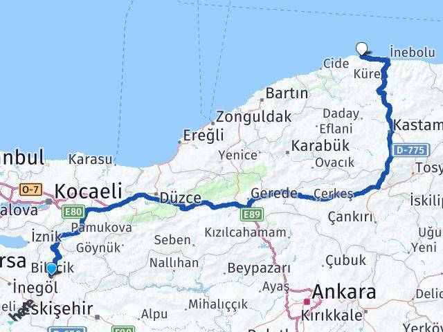 Bilecik Doğanyurt Kastamonu Arası Kaç Km - Yol Haritası