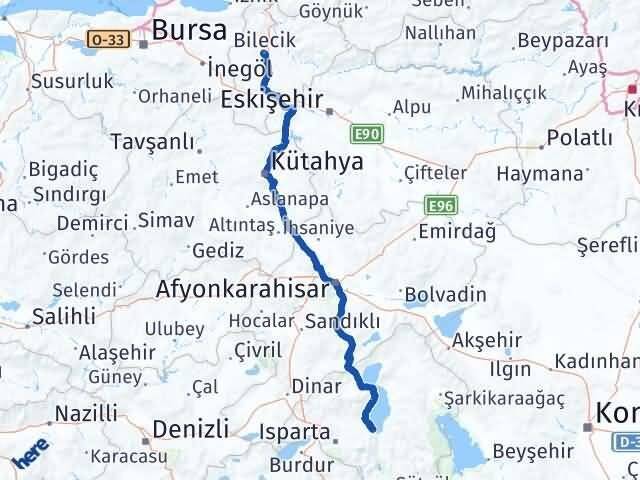Bilecik Eğirdir Isparta Arası Kaç Km - Yol Haritası