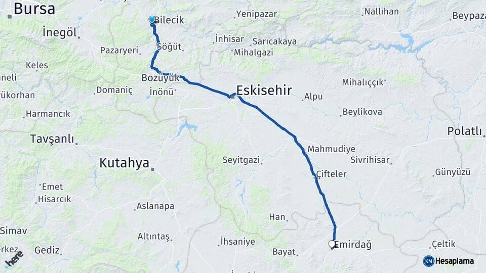 Bilecik Emirdağ Afyonkarahisar Arası Kaç Km - Yol Haritası