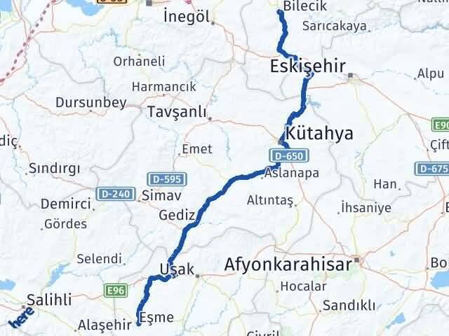 Bilecik Eşme Uşak Arası Kaç Km - Yol Haritası