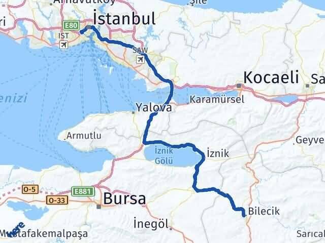 Bilecik Eyüpsultan İstanbul Arası Kaç Km - Yol Haritası