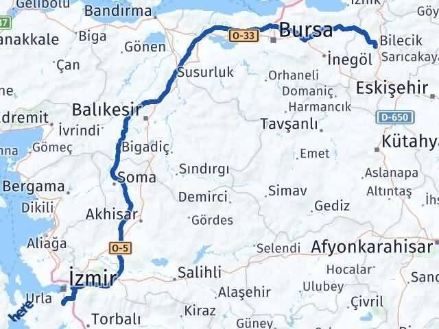 Bilecik Gaziemir İzmir Arası Kaç Km - Yol Haritası