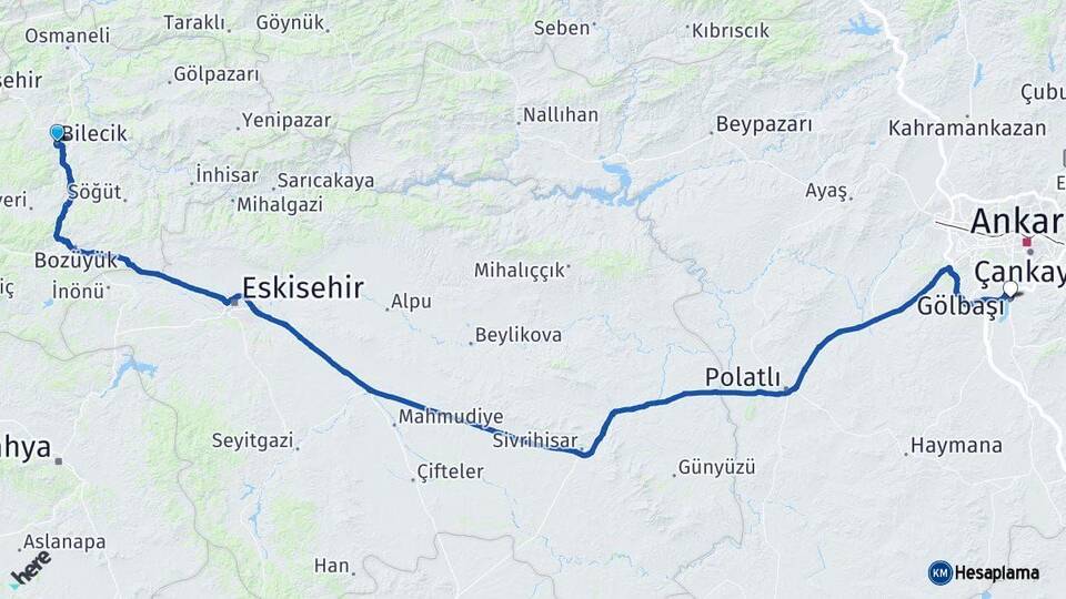 Bilecik Gölbaşı Ankara Arası Kaç Km - Yol Haritası