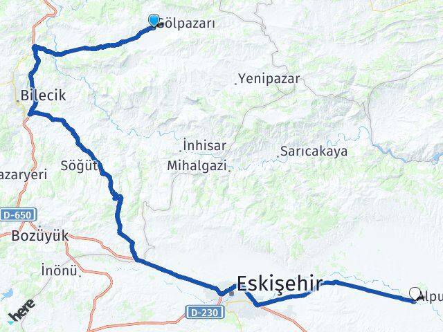 Bilecik Gölpazarı Alpu Eskişehir Arası Kaç Km - Yol Haritası