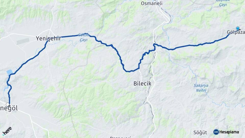 Bilecik Gölpazarı İnegöl Bursa Arası Kaç Km - Yol Haritası