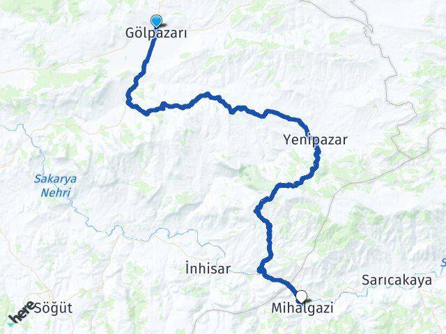 Bilecik Gölpazarı Mihalgazi Eskişehir Arası Kaç Km - Yol Haritası