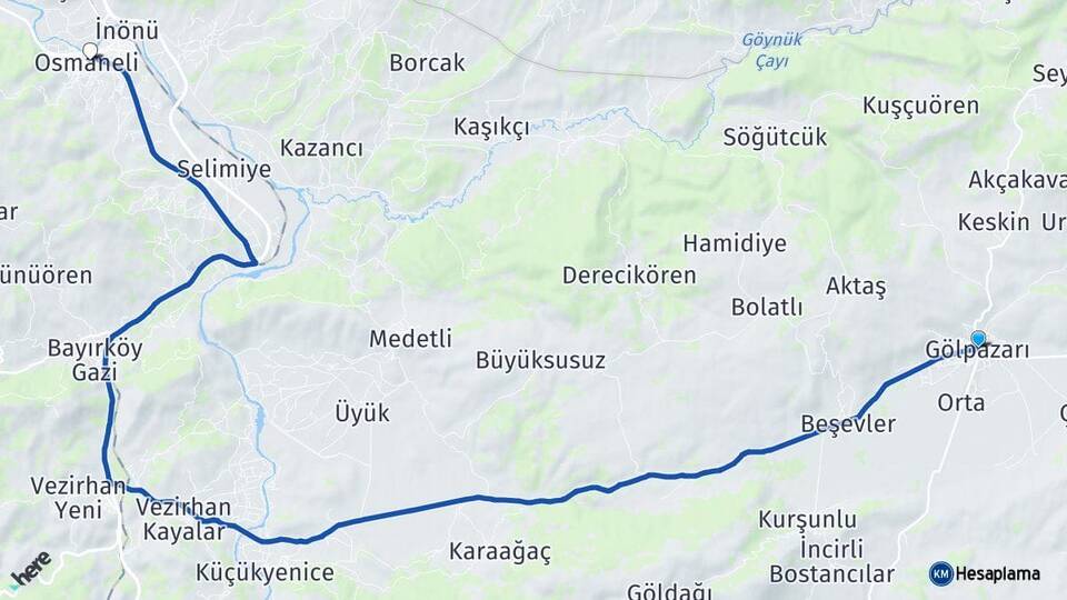 Bilecik Gölpazarı Osmaneli Arası Kaç Km - Yol Haritası