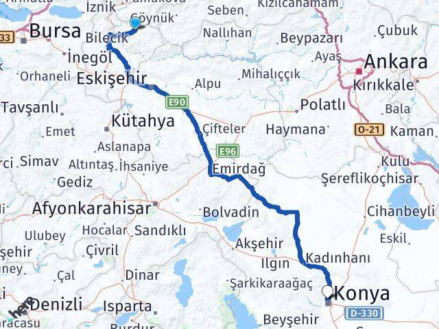 Bilecik Gölpazarı Selçuklu Konya Arası Kaç Km - Yol Haritası