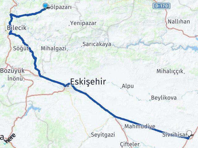 Bilecik Gölpazarı Sivrihisar Eskişehir Arası Kaç Km - Yol Haritası