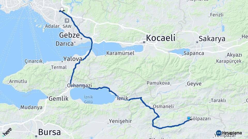 Bilecik Gölpazarı Sultanbeyli İstanbul Arası Kaç Km - Yol Haritası