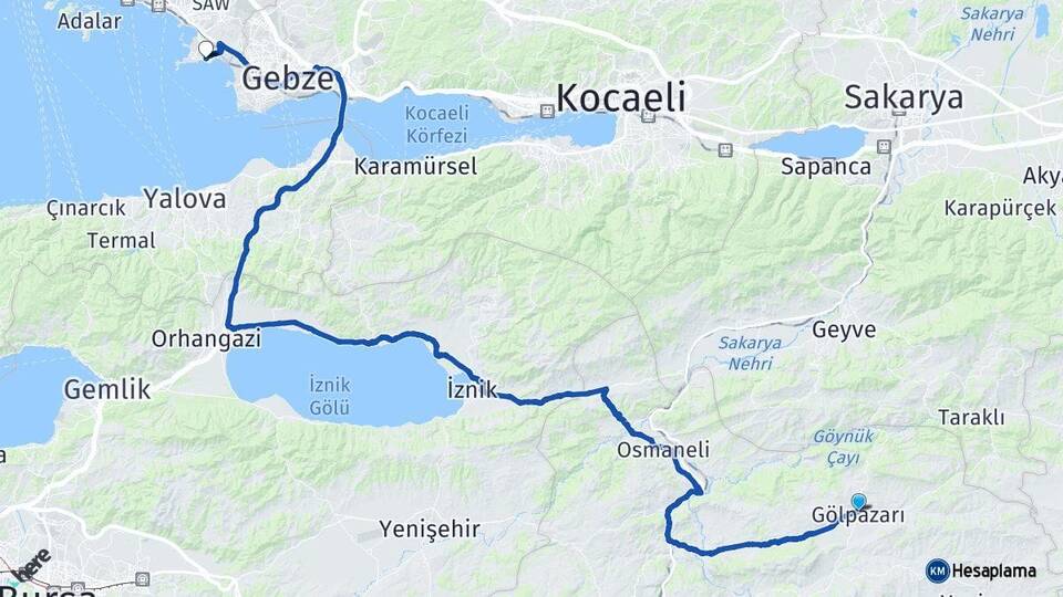 Bilecik Gölpazarı Tuzla İstanbul Arası Kaç Km - Yol Haritası