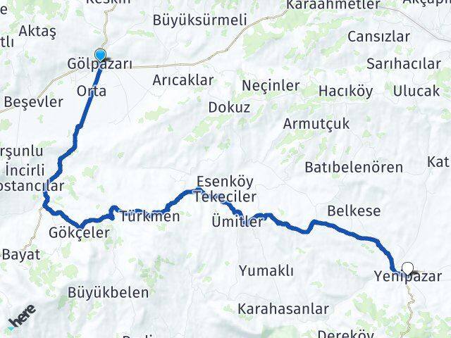 Bilecik Gölpazarı Yenipazar Arası Kaç Km - Yol Haritası