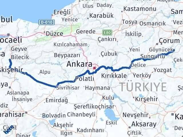 Bilecik Göynücek Amasya Arası Kaç Km - Yol Haritası