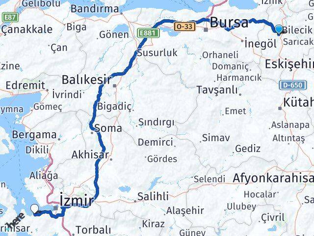 Bilecik Güzelbahçe İzmir Arası Kaç Km - Yol Haritası