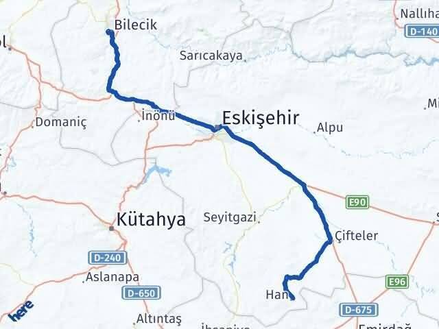 Bilecik Han Eskişehir Arası Kaç Km - Yol Haritası