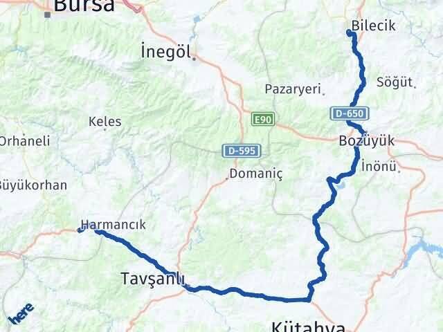 Bilecik Harmancık Bursa Arası Kaç Km - Yol Haritası