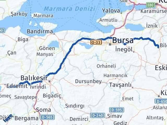 Bilecik Havran Balıkesir Arası Kaç Km - Yol Haritası