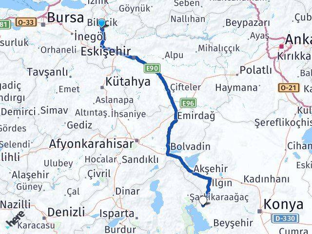 Bilecik Hüyük Konya Arası Kaç Km - Yol Haritası
