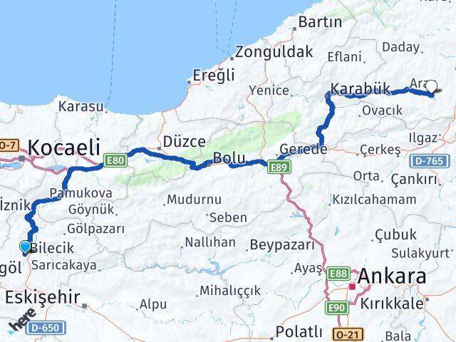Bilecik İhsangazi Kastamonu Arası Kaç Km - Yol Haritası