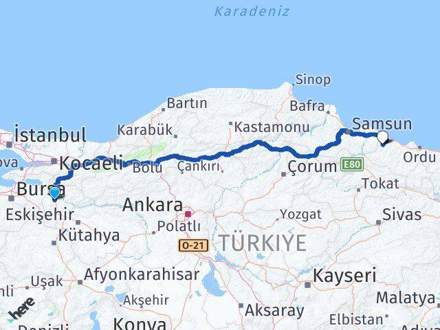 Bilecik İkizce Ordu Arası Kaç Km - Yol Haritası