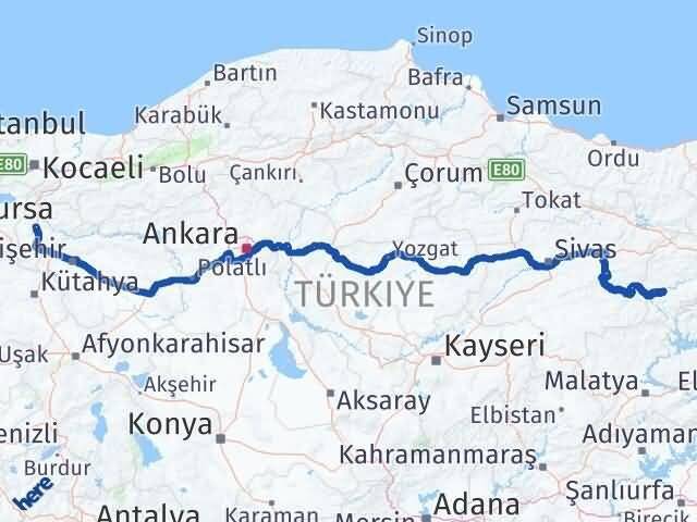 Bilecik İliç Erzincan Arası Kaç Km - Yol Haritası