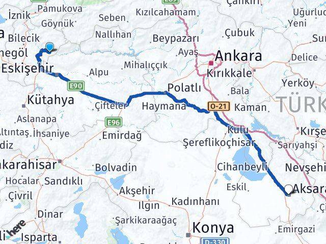 Bilecik İnhisar Aksaray Arası Kaç Km - Yol Haritası