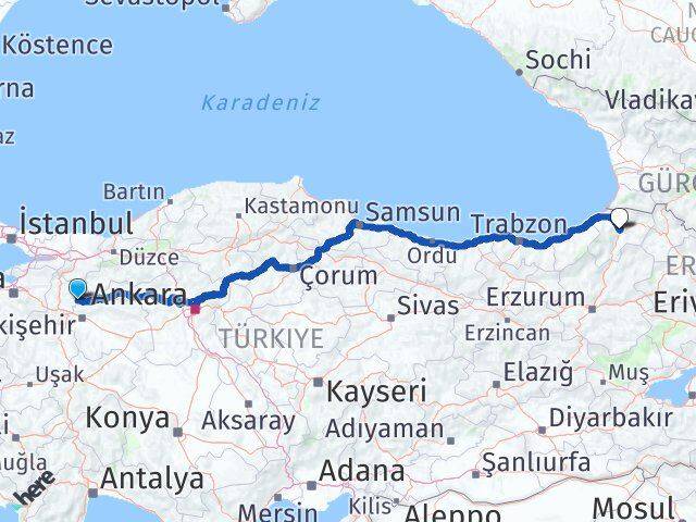 Bilecik İnhisar Artvin Arası Kaç Km - Yol Haritası