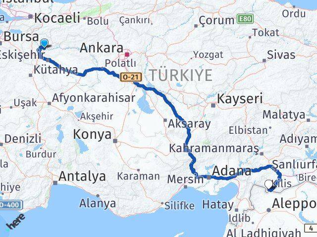 Bilecik İnhisar Kilis Arası Kaç Km - Yol Haritası