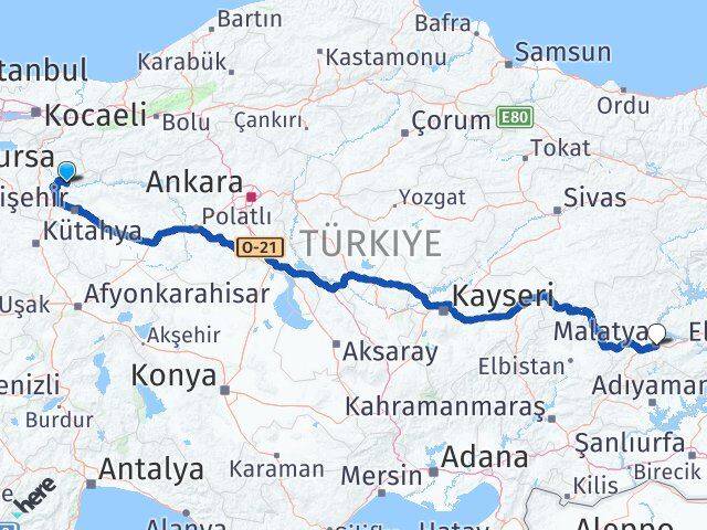 Bilecik İnhisar Malatya Arası Kaç Km - Yol Haritası