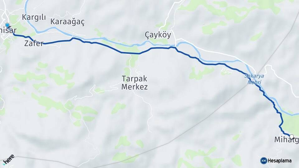 Bilecik İnhisar Mihalgazi Eskişehir Arası Kaç Km - Yol Haritası