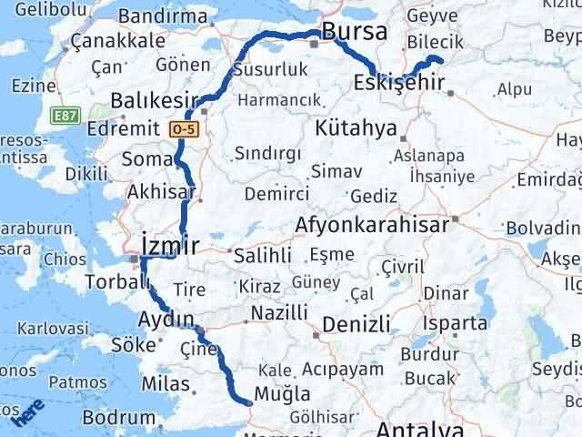 Bilecik İnhisar Muğla Arası Kaç Km - Yol Haritası