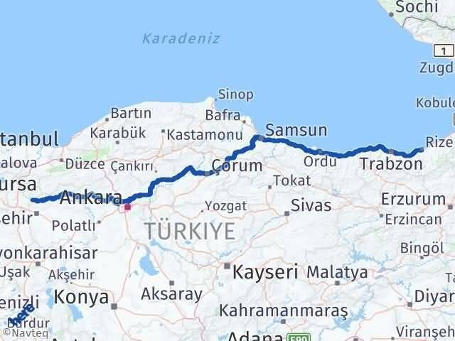 Bilecik İnhisar Rize Arası Kaç Km - Yol Haritası