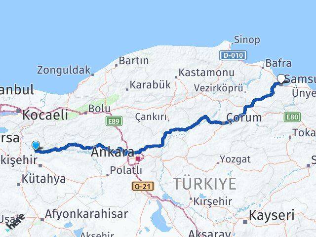 Bilecik İnhisar Samsun Arası Kaç Km - Yol Haritası
