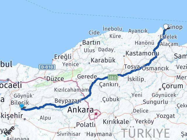 Bilecik İnhisar Sinop Arası Kaç Km - Yol Haritası