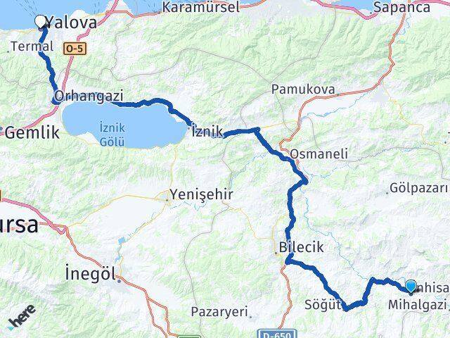 Bilecik İnhisar Yalova Arası Kaç Km - Yol Haritası