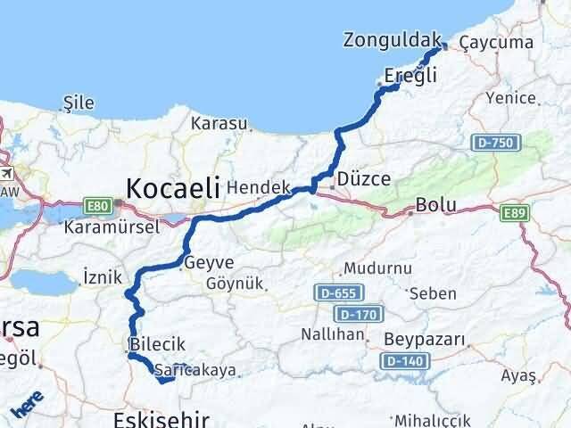 Bilecik İnhisar Zonguldak Arası Kaç Km - Yol Haritası