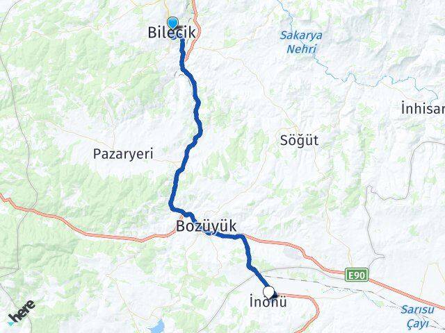 Bilecik İnönü Eskişehir Arası Kaç Km - Yol Haritası