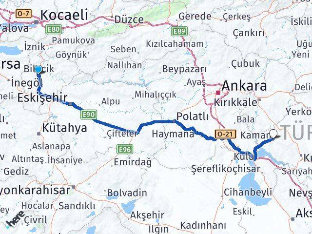 Bilecik Kaman Kırşehir Arası Kaç Km - Yol Haritası